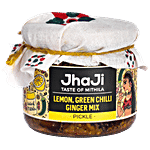 JhaJi  Lemon, Green Chilli & Ginger Mixed Pickle - Tangy, Spicy, Sour 250 g