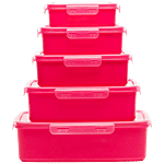 Gluman Chef Rectangular Containers - Plastic, Durable, Stackable, 
Pink 5 pcs 