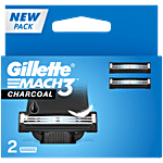 Gillette Mach3 Charcoal Shaving Razor Blades for Men with Lubrastrip  Pack of 2 Cartridegs 2 pcs