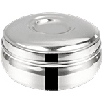 Omega Stainless Steel Round Belly Shape Puri Dabba - No.7, Rust Proof, Durable, Silver 400 ml