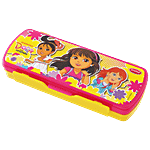 Pratap Pencil Box - Plastic, Big Lock, Dora & Friends, Dark Pink & Yellow 1 pc 