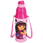 Pratap Pio M Dora & Friends Water Bottle With Belt & Straw - Leakproof, Pink 500 ml