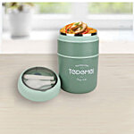 Tedemei Lunch Box - Stainless Steel Interior, 2 Compartment, Round, Green 710 ml