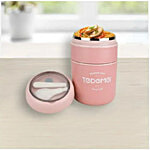 Tedemei Lunch Box - Stainless Steel Interior, 2 Compartment, Round, Pink 710 ml