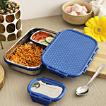 Virtue Phantom Stainless Steel Lunch Box Jumbo With Spoon - Blue 3 pcs (900 ml + 150 ml)