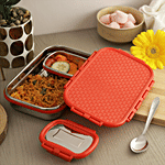 Virtue Phantom Stainless Steel Lunch Box Jumbo With Spoon - Red 3 pcs (900 ml + 150 ml)