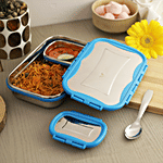 Virtue Signature Stainless Steel Lunch Box Jumbo With Spoon - Blue 3 pcs (900 ml + 150 ml)