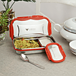 Virtue Signature Stainless Steel Lunch Box Big With Spoon - Red 3 pcs (700 ml + 150 ml)