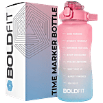 Boldfit Motivational Plastic Gym Gallon Water Bottle - With Time Markers, Blue Pink 2 L 