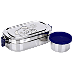 PddFalcon Stainless Steel Recta Munchy Tiffin Box - 2 In 1, Silver & Blue 2 pcs (1 Container - 700 ml + 1 Mini Container 125 ml)