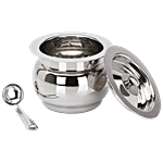 PddFalcon Stainless Steel Siddhi Ghee Pot - No.2, With Spoon, For Storage, Silver 400 ml
