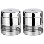 PddFalcon Stainless Steel Twist - N - Store Canister - See-through Body, Silver, For Storage 400 ml (Set of 2)