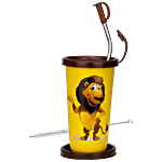 PddFalcon Stainless Steel Cartoon Straw Glass - CN2 Lion, Yellow, With Cleaning Brush 450 ml