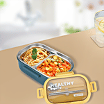Tedemei Lunch Box 2 Compartment Transparent Cover - Yellow & Blue Colour 850 ml
