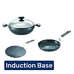 Prestige Hard Anodised Plus Induction Base Cookware Set 3 pcs (Fry Pan 1.7 l, Tawa 22.5 cm & Kadai 3 l)