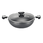 Prestige Hard Anodised Plus Gas & Induction Compatible Kadai - With Glass Lid, 30 cm, Black 3.8 L 