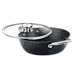 Prestige Durastone Hard Anodised 6 Layer Non-Stick Kadai - With Glass Lid, 24 cm, Black 2.5 l 