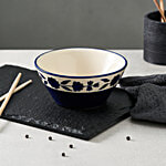 bb home Earth Dining Bowl/Katori Set - Handcrafted Ceramic, Floral Royal Blue 300 ml (Pack Of 4)