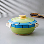 bb home Earth Serving/ Mixing Bowl With Lid - Hand Painted Ceramic, Tri Colour 1 L