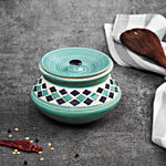 bb home Earth Storage/Serving Ceramic Handi Jar With Lid - Handcrafted, Diamond Blue 700 ml