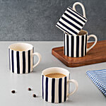 bb home Earth Teacup, Hand- Painted Ceramic- Bengal Strip Blue 250 ml (Pack Of 6)
