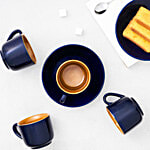 bb home Earth Teacup & Saucer Set, Hand Crafted Ceramic- Mystic Blue 150 ml (Pack Of 4)