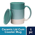 bb home Earth Tea/Coffee Ceramic Mug - With Lid/Coaster, Hand Crafted, Wave Blue 180 ml