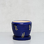 bb home Earth Planter/ Pot With Tray, Hand Painted Ceramic, Jewel Royal Blue, 15.24 cm, Medium Size 1 pc
