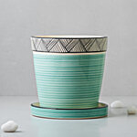 bb home Earth Planter/ Pot With Tray, Hand- Painted Ceramic, Vintage Seaside Blue Hand Painted, 20.32 cm, Medium Size 1 pc