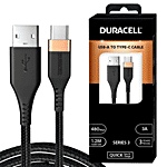 Duracell Type A To Type C 3A Braided Fast Charging Cable & Data Sync - 1.2 m, Series 3, Black 1 pc 