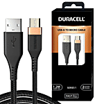 Duracell Type A To Micro USB 2A Braided Fast Charging Cable & Data Sync - 1.2 m, Series 1, Black 1 pc 