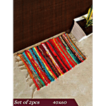 VTI Home Collection Cotton Polyester Handwoven Door/Floor/Bath/ Mat - Multi-Colour/ Assorted, Soft, Durable & Washable 2 pcs