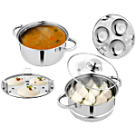 Segovia Stainless Steel 2 Tier Multi Cooking Steamer Set - Idli Cooker, Momo & Modak Maker, Casserole, 18 cm 5 pcs