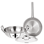 Bergner Tripro Triply Stainless-Steel Cookware Set - Kadai 3.1 L With Lid 24 cm, 1 pc Fry Pan 22 cm 1 pc (Set of 3)