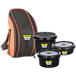 Urban Chef Medio Executive Stainless Steel Lunch Box - Insulated Fabric Bag, Black 3 pcs