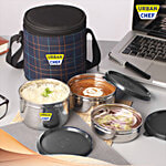 Urban Chef Essential Stainless Steel Lunch box - With Insulated Fabric Bag, Grey 3 pcs