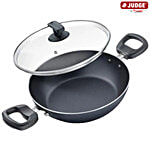 Judge by Prestige Everyday Aluminium Non-Stick Cookware Kadai 24 cm With Glass Lid - Black 2.3 L (Free Spatula & Scrub)