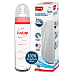 LuvLap Essential Slim Neck Glass Feeding Bottle - 3+M, Red 250 ml