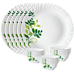 Larah by Borosil Fern Series Opalware Thali Set - White 18 pcs