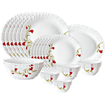 Larah by Borosil Red Lily Fluted Series Opalware Dinner Set - White 27 pcs