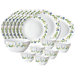 Larah by Borosil Cripper Fluted Series Opalware Dinner Set - White 33 pcs