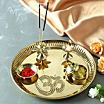 Prime-Metal Puja Thali - With Accessories, Jyoti, Bowls, Golden 5 pcs