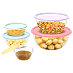 All Time Plastic Prism Round Storage Container Set - Assorted Colour 5 pcs (200 ml, 500 ml, 1 L, 1.8 L, 3 L)