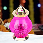 Prime-Metal Designer Brass Jyot, Designer Glass Akhand Jyot With Borosilicate Pink Glass 1 pc