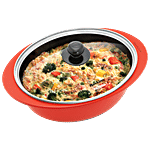 Hawkins Dutch Oven Nonstick Pressure Biryani Pot/Casserole - With Glass Lid, Ceramic Coated, Red, DCDO3G 3 L