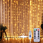 Desidiya 8 Modes Curtain Strip Lights Feature 300 Warm White LEDs In 10 Fairy Light Strands, Each 3 Metres Long 1 pc
