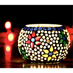 Quace Tealight Candle Holder, Mosaic Colourful Glass, Home Decor, Large Size, 7.6 x 7.6 x 7.6 cm 2 pcs
