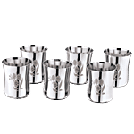 Kitchen Essentials Stainless Steel Damru Glass - No.7, Laser Etching 300 ml (Set of 6)