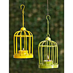 eCraftIndia Green & Yellow Iron Cage Shaped Tea Light Candle Holders With Hanging Chain, For Celebrations, 8 x 8 x 22.9 mm 2 pcs