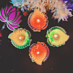 House of Festivals Leaf Shaped Clay/Miiti/Terracotta Diya - With Glitter Work, Green 4 pcs